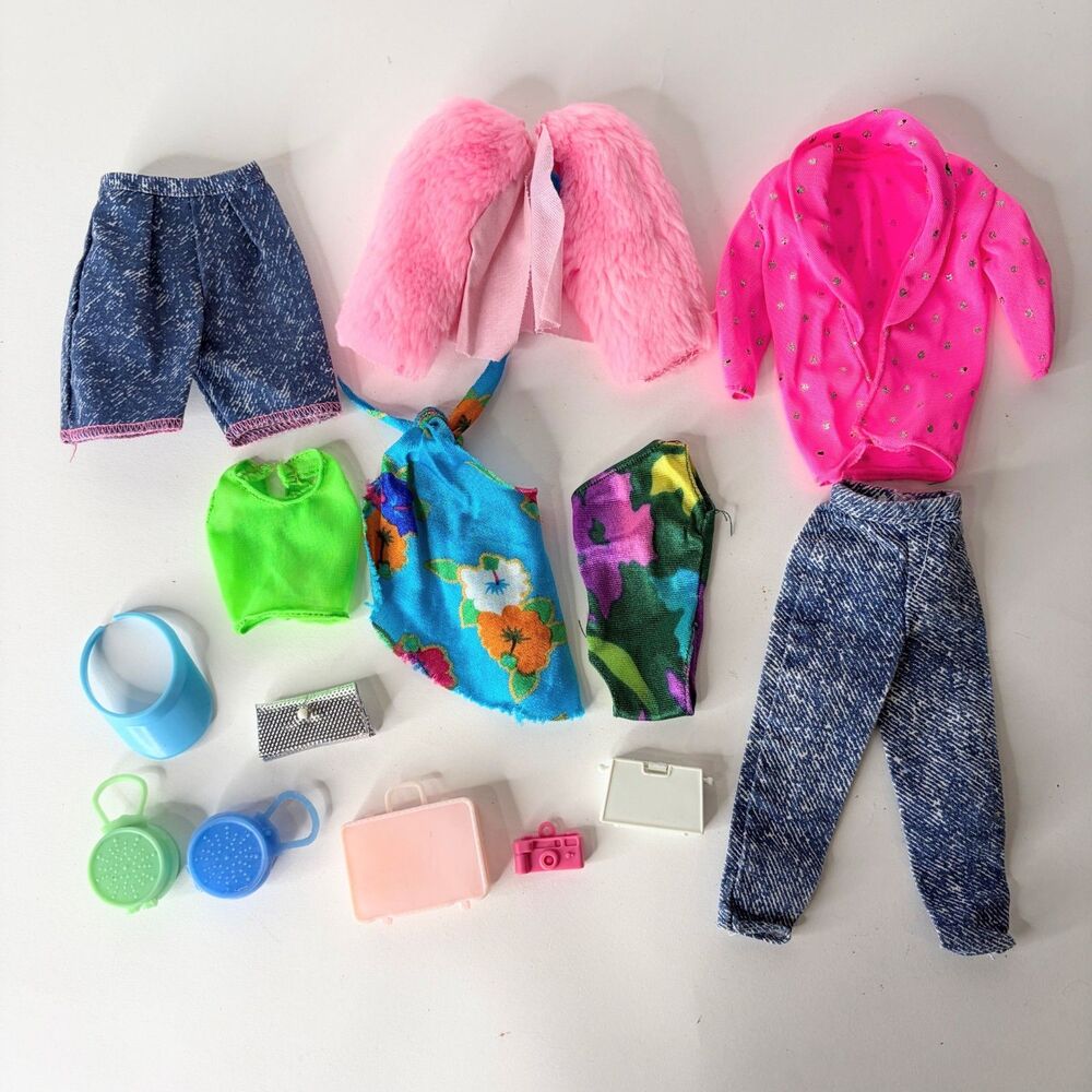 Vintage Barbie Clothing Lot Disco Swim Visor Purse Bag Camera Pants